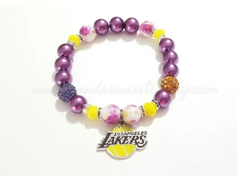 Los Angeles Lakers Bracelet/ Beaded Bracelet/ Stretchy/ Sports Bracelet/ Purple Cover
