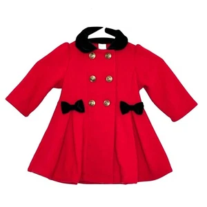 Girls Good Lad Red Double Breasted Bow Coat with Gold Buttons Velvet Collar - Picture 1 of 9
