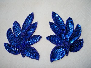1 pair Sequined Leaves and Beads Applique Patches 3 1/2"x 3" - Picture 1 of 1