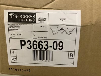 PROGRESS LIGHTING P3663-09 Madison 3-Light Close-to-Ceiling, 60 W, Brushed - Image 1 of 2