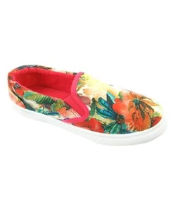 Ositos Big Girls Floral Slip-On Coral Multicolored Sneakers - Size 2 - Picture 1 of 1