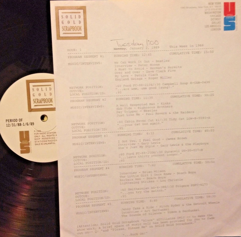 RADIO SHOW 1/2/89 THIS WK 66: BEATLES, HERMANS HERMITS, DC5, PETULA CLARK, KINKS - Image 1 of 1