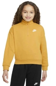New Nike Sportswear Girls Club Fleece 1/2 Zip Top Sweater Crop Yellow Size Large - Picture 1 of 3