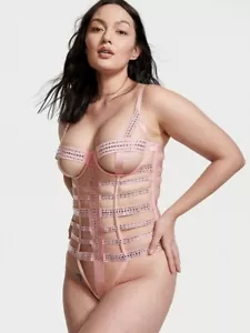 Victoria's Secret kleiner rosa Nieten Bondage Teddy Body Korsett Strasssteine - Bild 1 von 8