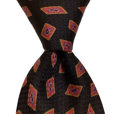 STEFANO RICCI Mens 100% Silk Necktie ITALY Luxury Geometric Black/MultiColor EUC Foto 1 de 3