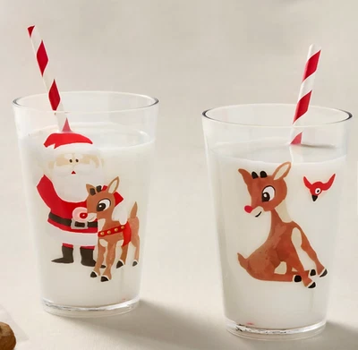 Pottery Barn Kids SET OF 2 Acrylic Tumblers Rudolph Reindeer Santa Christmas - Image 1 of 3