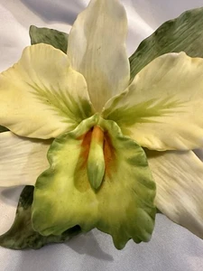 Georgische feine Porzellan Blume Orchidee gelb grün Vintage - Bild 1 von 11