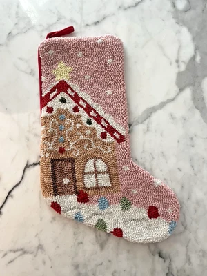 Medias de Navidad Pan de Jengibre Casa Pekín Gancho Artesanal Nuevo Gancho Rosa Foto 1 de 3