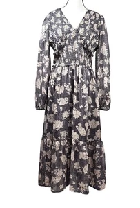 Dizzy Lizzy schwarzes Midikleid mit Blumen Gr. L gesmokt Empire-Taille Langarm neu ohne Etikett - Bild 1 von 13