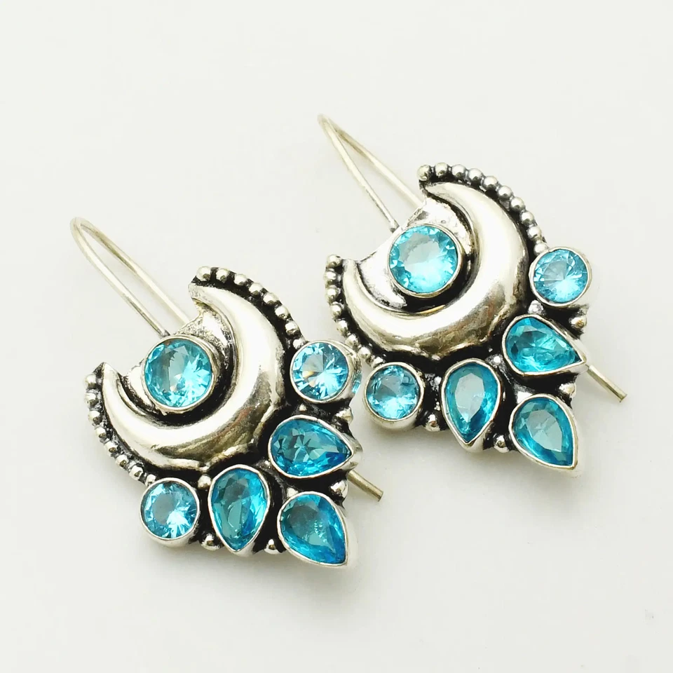 Pendientes colgantes hechos a mano con piedras preciosas de topacio azul joyería regalo 1,8" AE-98849 Foto 1 de 1