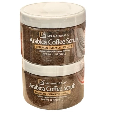 2 exfoliantes corporales de café arábica M3 Naturals con infusión de células madre de colágeno 12 oz Foto 1 de 3
