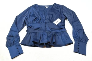 Jason Wu Schößchen Bluse Damen Large dunkelblau Satin V-Ausschnitt Langarm - Bild 1 von 14