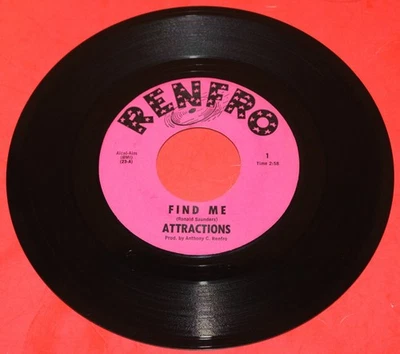 THE ATTRACTIONS "FIND ME" 1968 GREAT NORTHERN SOUL 45 RENFRO NEAR MINT  HEAR - Image 1 of 2