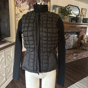Y2K BEBE Black Puffer Jacket Sweater Sleeves MEDIUM - Picture 1 of 15