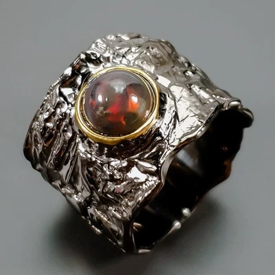 Handmade Natural Black Opal Ring 925 Sterling Silver Size 6 /R423555 - Image 1 of 4
