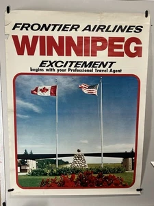 Original vintage travel Airline poster Frontier Airlines Winnipeg Canada - Picture 1 of 5
