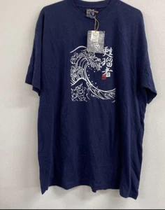 Camiseta Hecha en Japón Patrón Nueva Ola Patrón Algas L Azul Marino Algodón Etiquetado - Imagen 1 de 5