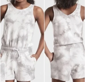 Athleta girl sleeveless romper jumper large 12 gray white tie dye pockets shorts - Picture 1 of 13