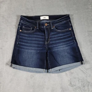 BKE Denim Shorts Womens 28 * Payton Stretch Cuffed Dark Wash Whiskered Low Rise - Picture 1 of 12