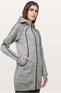 Chaqueta Atlética Lululemon Long for It Larga Cremallera Completa Capucha Talla 4 Gris - Imagen 1 de 11