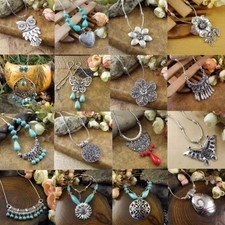 Charm Vintage Women's Tibetan Silver Turquoise Beads String Pendant Necklaces