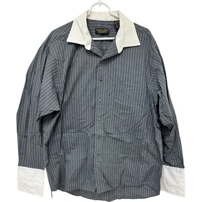 Donald J Trump Button Up Shirt Gray White Mens 34/35 Long Sleeve Point Pinstripe - Image 1 of 4