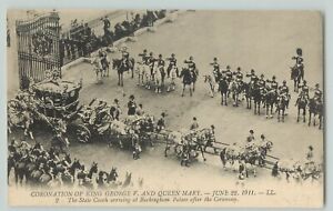 POSTCARD Coronation of king George v and queen Mary 1911. State coach Buckingham