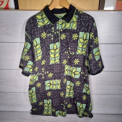 Camisa polo masculina Bamboo Cay grande folha havaiana do Pacífico 90 retrô ácido árvores da casa - Imagem 1 de 4