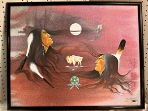 KIOWA ROBERT REDBIRD SR. PINTURA ORIGINAL ARTISTA NATIVO AMERICANO 21”x27” - Imagen 1 de 6