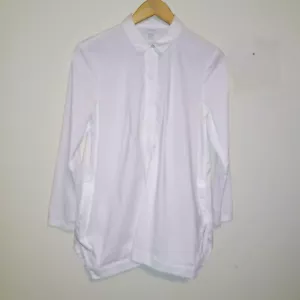 J Jill White Shirt Collection Popover Tunic Blouse-Small-High Side Slits-Pockets - Picture 1 of 10