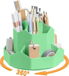 Pencil Pen Holder for Desk 9 Slots 360 Degree Rotating Desk Organizers Green - Picture 1 of 7