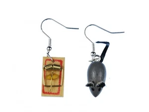 Mouse and Mousetrap Earrings Miniblings Pendant Mouse Gray Mousetrap Wood Set - Picture 1 of 4