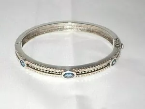 Sterling Silver Closed Cuff Bangle with/Blue Topaz Stones & Marcasites - Picture 1 of 6