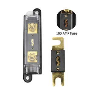 Portafusibili ANL calibro 0 4 8 e fusibili in linea placcati oro 2 pezzi 100A Amp preinstallazione - Foto 1 di 10