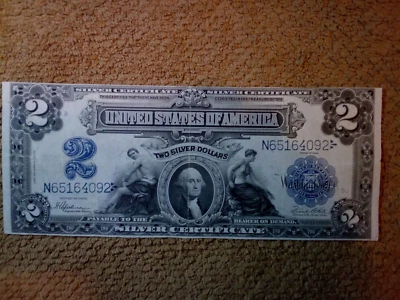 1899 $2 TWO DOLLAR SILVER CERTIFICATE BANKNOTE (NICKNAME OF MINI PORT HOLE), VF+ - Image 1 of 4