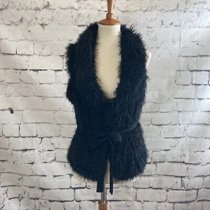 Marc Cain Vest Womens Size N3, 8 Lambskin Curly Black Tie Waist Jacket - Picture 1 of 12