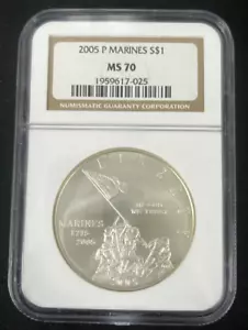 2005 P Marine Corps Commemorative Silver Dollar NGC MS70 Free Shipping - Picture 1 of 2