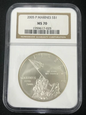 2005 P Marine Corps Commemorative Silver Dollar NGC MS70 Free Shipping - Image 1 of 2