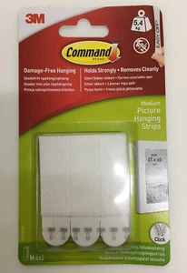 #3M COMMAND MEDIUM PICTURE HANGING STRIPS PACK OF 4 DAMAGE FREE UP TO 5.4KG - Picture 1 of 3