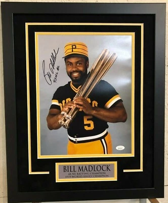 FRAMED BILL MADLOCK SIGNED INSCRIBED PITTSBURGH PIRATES 11X14 PHOTO JSA COA - Image 1 of 2