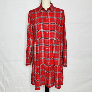 NWT Ann Taylor Loft Flannel Shirt Dress Size S Red Plaid Long-Sleeve Soft NEW - Picture 1 of 10