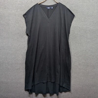 Vestido Lands End Para Mujer 3X Camisa Pullover Midi Negro Sólido Manga Gorra Arrugada Foto 1 de 4