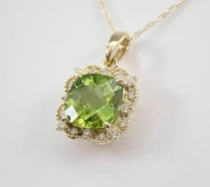 3Ct Cushion Cut Simulated Peridot Women's Pendant 14k Yellow Gold Plated Silver - Picture 1 of 5