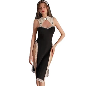 Sexy Nun Dress Cosplay Roleplay Costume 110-150Ib High Slit Dress Lingerie S/M - Picture 1 of 9