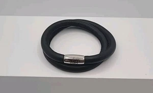 Endless By J Lo Double Black Leather Bracelet Size 7.0 Silver Magnetic Clasp  - Picture 1 of 4
