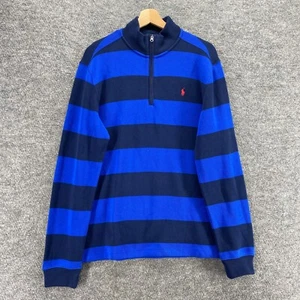 Ralph Lauren Sweater Boys XL Blue Striped Knit Zip High Neck Long Sleeve Cotton - Picture 1 of 8