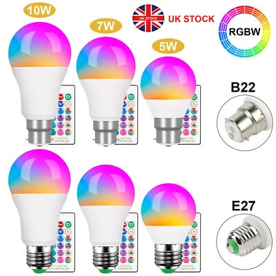 10W B22 RGB LED COLOUR CHANGING LIGHT BULB RAINBOW REMOTE CONTROL BAYONET BULB - Image 1 of 4