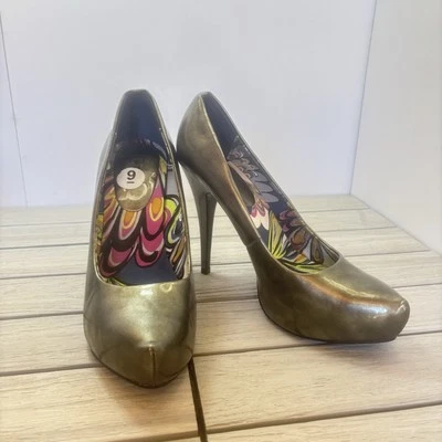 Bomba de aguja metálica gris plata oscuro vintage Carlos de Carlos Santana talla 9 Foto 1 de 4