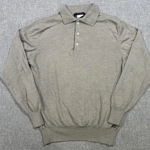 Vintage Mitchells Italy Merino Gray Collared Henley Mens L Preppy Button Sweater - Picture 1 of 14