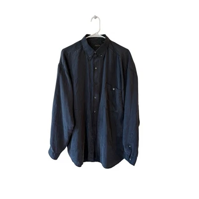 Structure Long Sleeve 100% Silk Casual Button Up Shirt Black Men's Size Large - Image 1 of 4